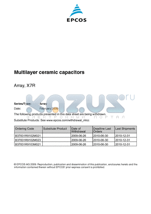 B37831R0101K043 datasheet - Multilayer ceramic capacitors