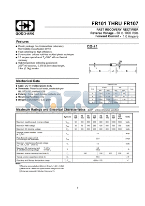 FR101 datasheet - FAST RECOVERY RECTIFIER