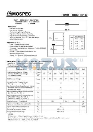 FR101 datasheet - FAST RECOVERY RECTIFIER