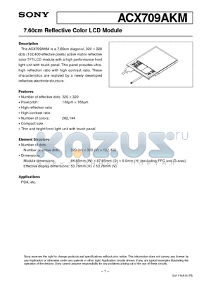 ACX709AKM datasheet - 7.60cm Reflective Color LCD Module