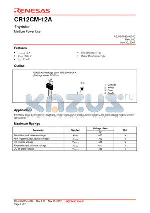 CR12CM-12A datasheet - Thyristor