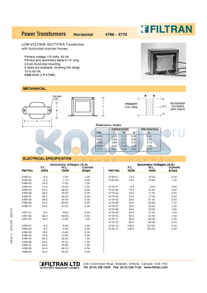 4766-02 datasheet - Power Transformers Horizontal