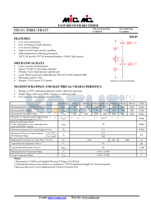 FR101 datasheet - FAST RECOVER RECTIFIER