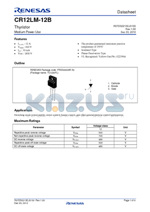 CR12LM-12B datasheet - Thyristor Medium Power Use