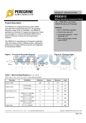 83513-01 datasheet - DC - 1500 MHz Low Power CMOS Divide-by-8 Prescaler