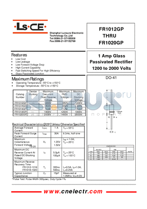 FR1014GP datasheet - 1Amp glass passivated rectifier 1200 to 2000 volts