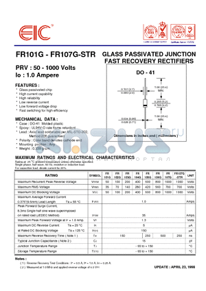 FR101G datasheet - GLASS PASSIVATED JUNCTION FAST RECOVERY RECTIFIERS