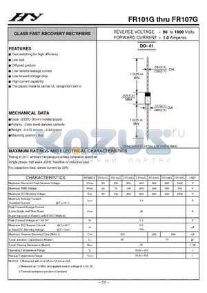 FR101G datasheet - GLASS FAST RECOVERY RECTIFIERS