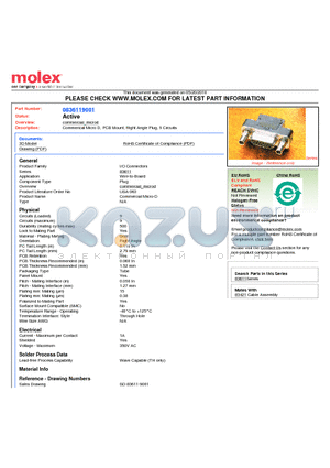 83611-9001 datasheet - Commerical Micro D, PCB Mount, Right Angle Plug, 9 Circuits