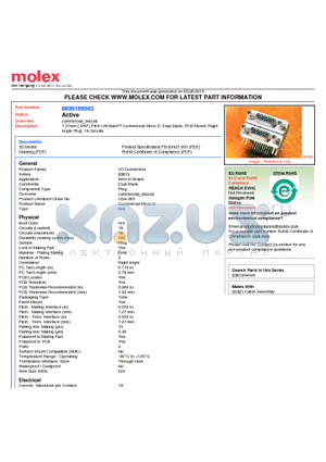 836199003 datasheet - 1.27mm (.050) Pitch Ulti-Mate Commerical Micro D, Dual Stack, PCB Mount, Right Angle Plug, 18 Circuits