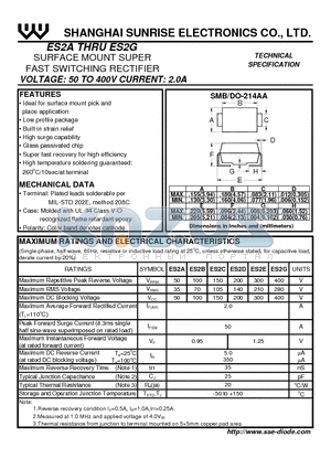 ES2A datasheet - SURFACE MOUNT SUPER FAST SWITCHING RECTIFIER