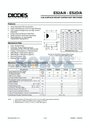 ES2A datasheet - 2.0A SURFACE MOUNT SUPER-FAST RECTIFIER