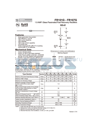FR101G_10 datasheet - 1.0 AMP. Glass Passivated Fast Recovery Rectifiers