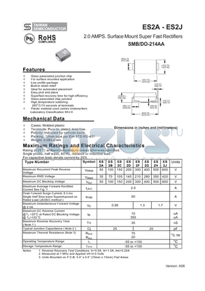 ES2A datasheet - 2.0 AMPS. Surface Mount Super Fast Rectifiers