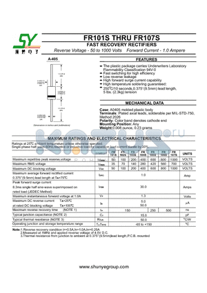 FR101S datasheet - FAST RECOVERY RECTIFIERS