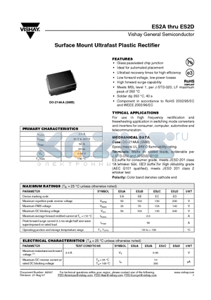 ES2A datasheet - Surface Mount Ultrafast Plastic Rectifier