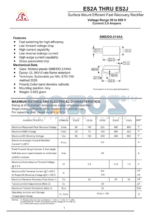 ES2A datasheet - Surface Mount Efficient Fast Recovery Rectifier