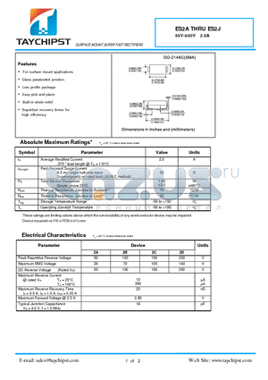 ES2A datasheet - SURFACE MOUNT SUPER FAST RECTIFIERS