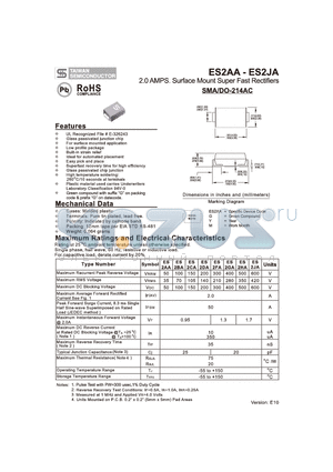 ES2AA datasheet - 2.0 AMPS. Surface Mount Super Fast Rectifiers