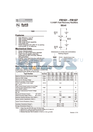 FR101_10 datasheet - 1.0 AMP. Fast Recovery Rectifiers