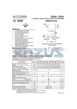 ES2A_10 datasheet - 2.0 AMPS. Surface Mount Super Fast Rectifiers