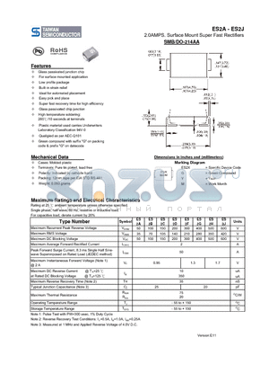 ES2A_11 datasheet - 2.0AMPS. Surface Mount Super Fast Rectifiers