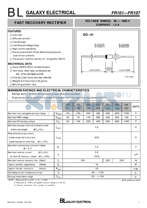 FR102 datasheet - FAST RECOVERY RECTIFIER