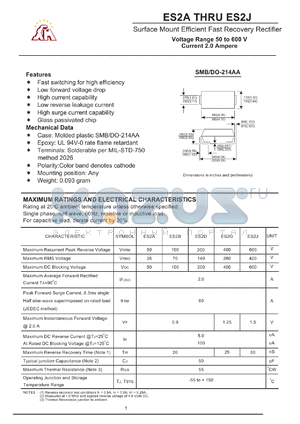 ES2B datasheet - Surface Mount Efficient Fast Recovery Rectifier