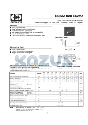 ES2BA datasheet - Super Fast Surface Mount Rectifiers Reverse Voltage 50 to 1000 Volts Forward Current 2.0 Amperes