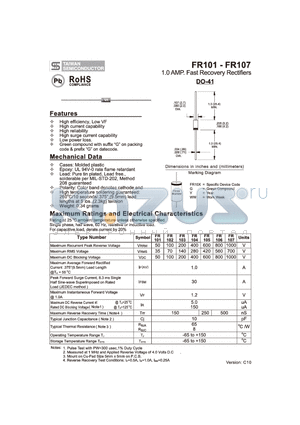 FR102 datasheet - 1.0 AMP. Fast Recovery Rectifiers