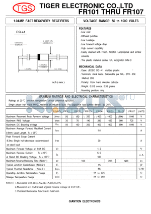 FR102 datasheet - 1.0AMP FAST RECOVERY RECTIFIERS