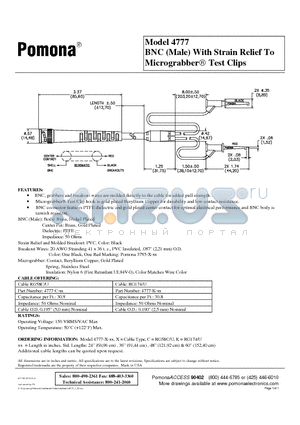 4777 datasheet - BNC (Male) With Strain Relief To Micrograbber Test Clips