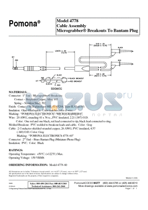 4778 datasheet - Cable Assembly Micrograbber Breakouts To Bantam Plug