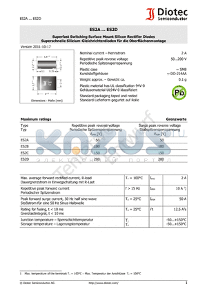 ES2D datasheet - Superfast Switching Surface Mount Silicon Rectifier Diodes