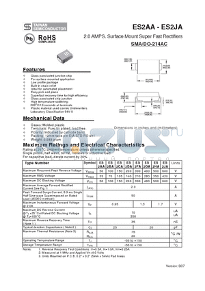 ES2DA datasheet - 2.0 AMPS. Surface Mount Super Fast Rectifiers
