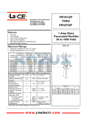 FR102GP datasheet - 1 Amp glass passivated rectifier 50to1000 volts