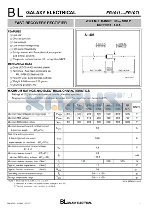 FR102L datasheet - FAST RECOVERY RECTIFIER