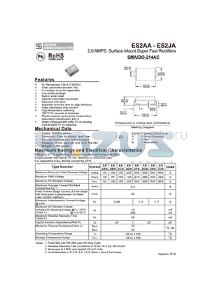 ES2DA datasheet - 2.0 AMPS. Surface Mount Super Fast Rectifiers