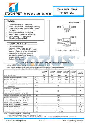 ES2DA datasheet - SURFACE MOUNT RECTIFIER