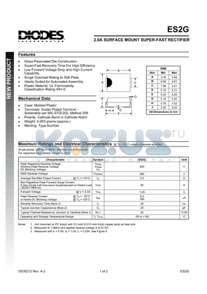 ES2G datasheet - 2.0A SURFACE MOUNT SUPER-FAST RECTIFIER