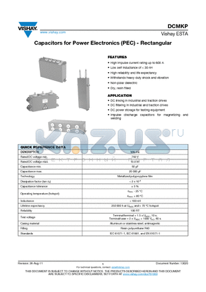 DCMKP1.9-2.7MF datasheet - Capacitors for Power Electronics (PEC) - Rectangular