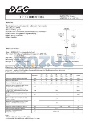 FR103 datasheet - CURRENT 1.0 Ampere VOLTAGE 50 to 1000 Volts