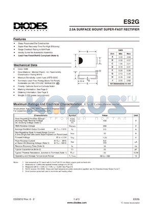 ES2G-13-F datasheet - 2.0A SURFACE MOUNT SUPER-FAST RECTIFIER