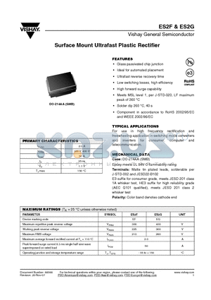 ES2G-E3/5BT datasheet - Surface Mount Ultrafast Plastic Rectifier