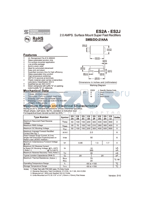 ES2H datasheet - 2.0 AMPS. Surface Mount Super Fast Rectifiers