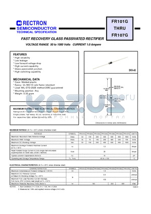 FR103G datasheet - FAST RECOVERY GLASS PASSIVATED RECTIFIER (VOLTAGE RANGE 50 to 1000 Volts CURRENT 1.0 Ampere)