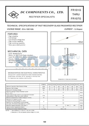 FR103G datasheet - TECHNICAL SPECIFICATIONS OF FAST RECOVERY GLASS PASSIVATED RECTIFIER