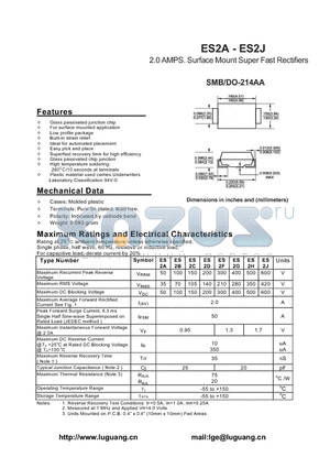 ES2G datasheet - 2.0 AMPS. Surface Mount Super Fast Rectifiers