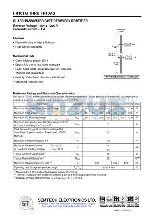 FR103G datasheet - GLASS PASSIVATED FAST RECOVERY RECTIFIER