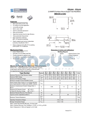 ES2JA datasheet - 2.0AMPS Surface Mount Super Fast Rectifiers